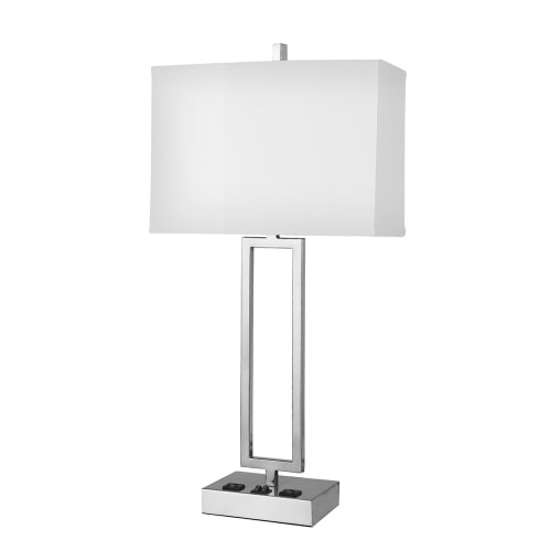 Gatsby Twin Table Lamp, 2 Convenience Outlets, Brushed Nickel/Pure White Linen Shade, 28Hx14W